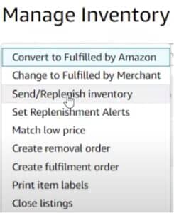 Select "Send Replenish Inventory": From the dropdown