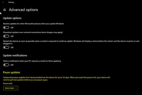 disable windows 10 update from settings