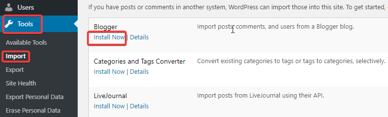 install blogger importer in wordpress